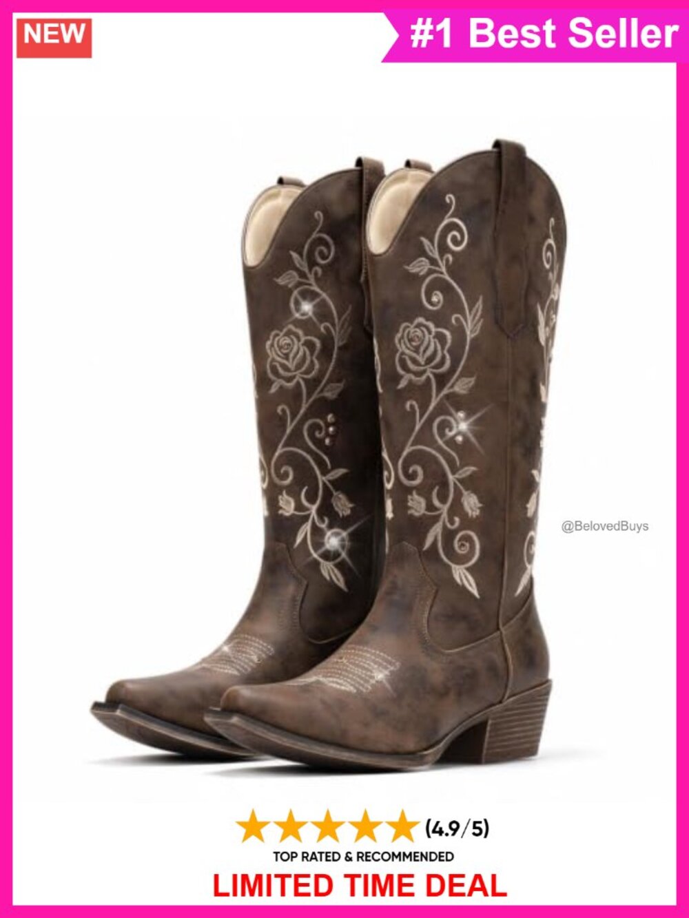IUV Embroidered Rhinestone Knee High Snip Toe Western Boots